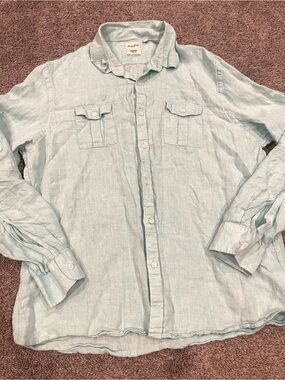 Baird McNutt Linen Shirt Mens XL Aqua Blue Button Front Murano Slim Fit Casual